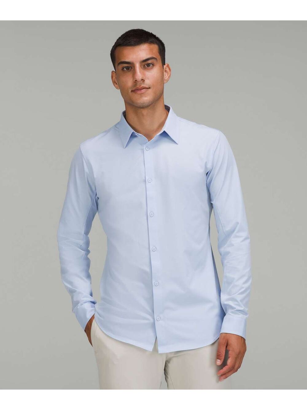 Lululemon Sz S New Venture Long Sleeve Button Down Shirt in Blue Linen $118 MSRP